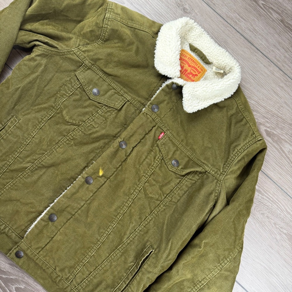 Levi's Mens Corduroy Sherpa Trucker Jacket Olive Green Size M